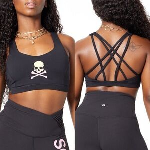 Lululemon X Soulcycle Skull Print Free To Be Serene Bra *Long Line Sz 4